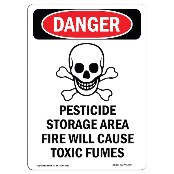 Safety Sign, OSHA Danger, 18" Height, Pesticide Storage Area, Portrait
